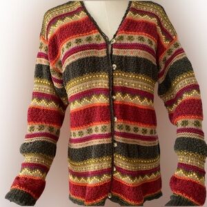 Boho Cottagecore Fall Tone Knit Cardigan Sweater Button Front Retro Vibes Size S